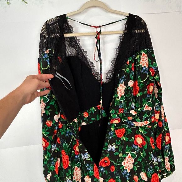 Anthropologie Dress 16 Lace V-Neck Dark Floral Rose Long Sleeve Mini Flowy NWT - Picture 8 of 16